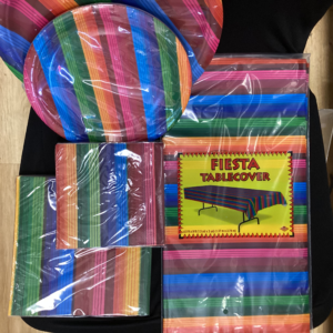Multi colored striped Plates, Napkins & Table covers