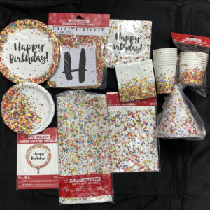 Happy Birthday Table Cover, Loot bags, Banner, Cups, Foil Balloon, Plate, Napkins & Hat