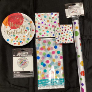 Happy Birthday Plate, Napkins, Foil Balloons, Table Cover & Banner