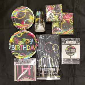 Happy Birthday Plates, Cups, Napkins, Table Cover, Banner & Foil Balloon