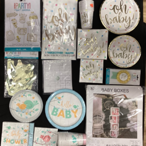 Baby Shower Party - Plates, Banner, Table Cover, Napkins, Baby Bingo, Badge & more