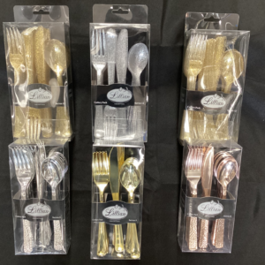 Glitter Classic Heavy Duty Spoon, Fork & Butter Knife - Sparkly Disposable Utensils