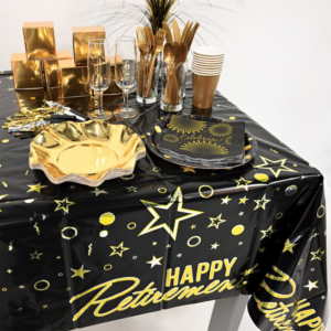 Metallic Happy Retirement Tablecover