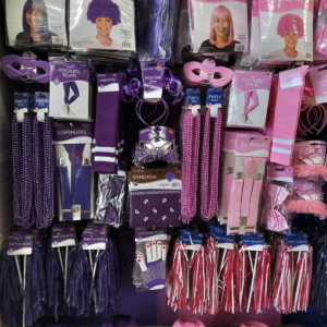 Purple And Pink – Wig, Cowboy Hat, Suspenders, Bow Tie, Beads, Tights, Socks, Mask, Gloves, Pom-Poms And More