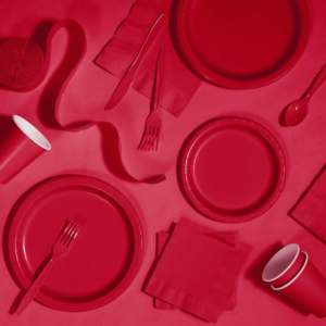 Red Party Pack – Table cover, Plates, Napkin, Cups, Fork & Butter Knife