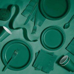 Dark Green Party Pack – Table cover, Plates, Napkin, Cups, Fork & Butter Knife