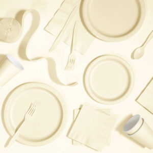 Ivory Party Pack – Table cover, Plates, Napkin, Cups, Fork & Butter Knife