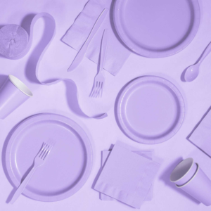 Lavender Party Pack – Table cover, Plates, Napkin, Cups, Fork & Butter Knife