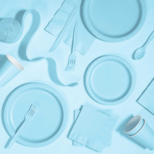 Pastel Blue Party Pack – Table cover, Plates, Napkin, Cups, Fork & Butter Knife