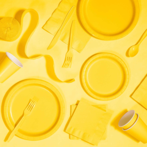 Yellow Party Pack – Table cover, Plates, Napkin, Cups, Fork & Butter Knife